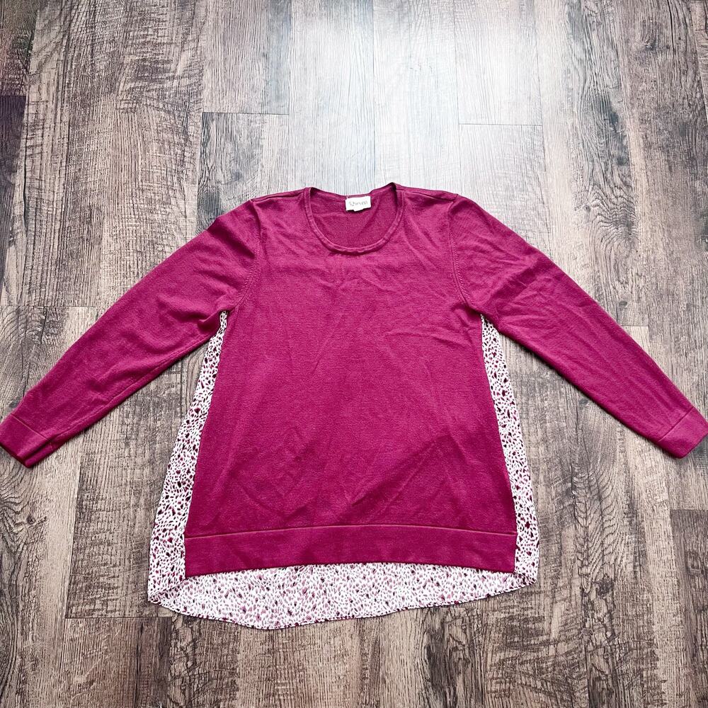 52seven Large Maroon Long Sleeve Woven Sweater Top Blouse